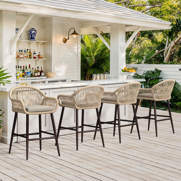 COZYMAN OUTDOOR BAR STOOLS SET OF 2, 26.8" H RATTAN OUTDOOR COUNTER - BLACK