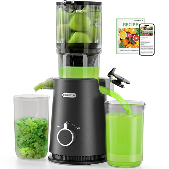 ECOSELF JUICER MACHINES 4.35" LARGE FEED CHUTE HANDS FREE COLD PRESS - BLACK