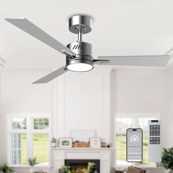 AHAWILL 42 INCH CEILING FAN WITH LIGHT - SILVER