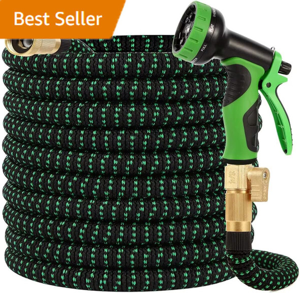ARTISTAN EXPANDABLE GARDEN HOSE - 100 FT FLEXIBLE KINK-FREE - BLACK GREEN