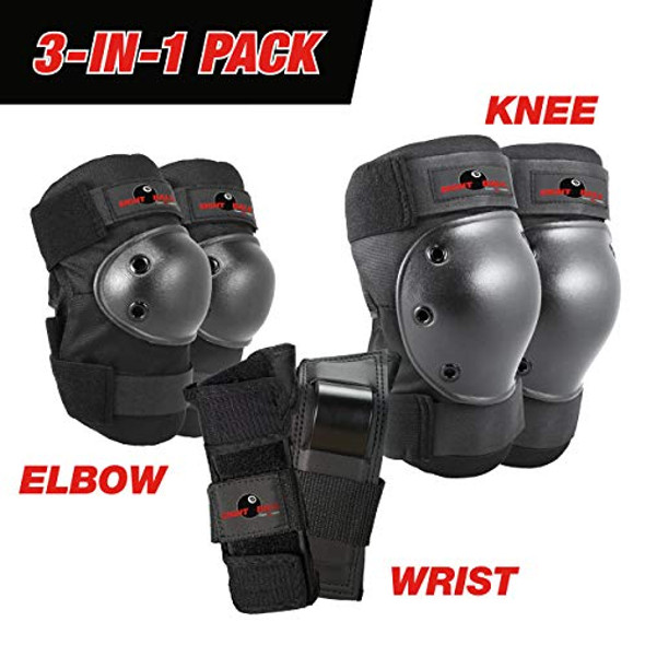 EIGHT BALL KIDS MULTI-SPORT PAD SET KNEE PADS ELBOW PADS WRISTGUARDS S/M BLACK