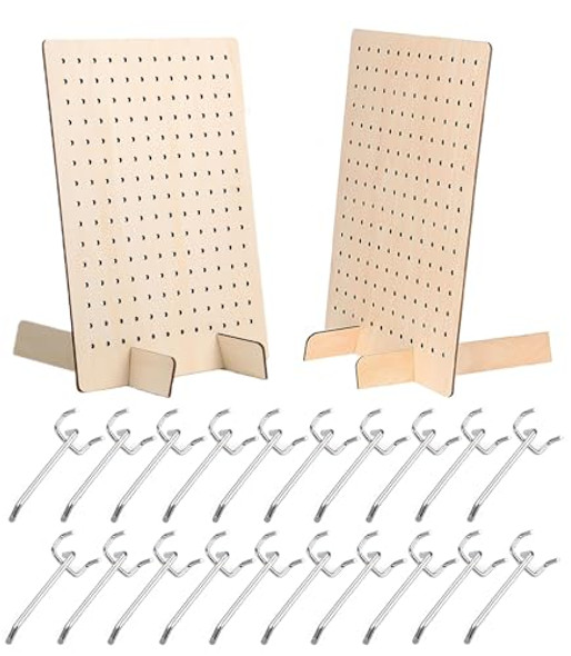 2 Pack Wooden Pegboard Display Stand, Retail Rack, 17 x 13 - Bamboo/Grocery