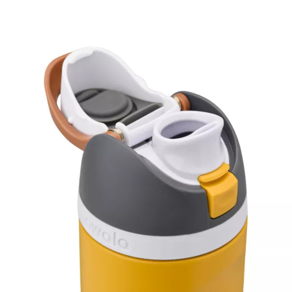 OWALA 24OZ FREESIP STAINLESS STEEL WATER BOTTLE - YELLOW/WHITE CAP New