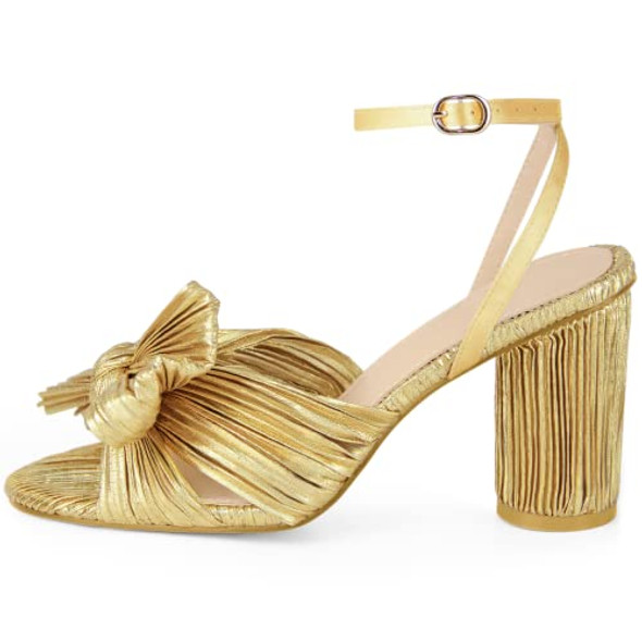 MUCCUTE MUCCCUTE Women Bow Knot Heeled Sandals Ankle Buckle New Gold Size 10.5 New MUCCUTE MUCCCUTE Women Bow Knot Heeled Sandals Ankle Buckle New Gold Size 10.5 New