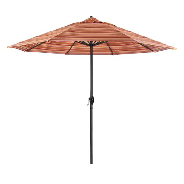 CALIFORNIA UMBRELLA 9' RD ALUMINUM PATIO UMBRELLA CRANK LIFT BLACK RUBY STRIPE CALIFORNIA UMBRELLA 9' RD ALUMINUM PATIO UMBRELLA CRANK LIFT BLACK RUBY STRIPE