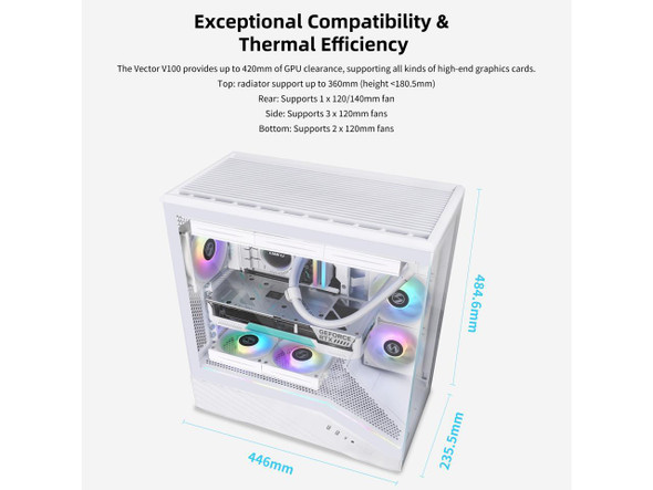 Lian Li V100 ATX Mid-Tower PC Case, 4 x 120mm ARGB PWM Fans  Pre-Installed, LED