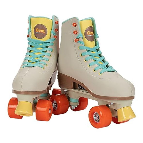 GEM SKATES QUAD ROLLER SKATES SIZE 3-6 CREAM New GEM SKATES QUAD ROLLER SKATES SIZE 3-6 CREAM New