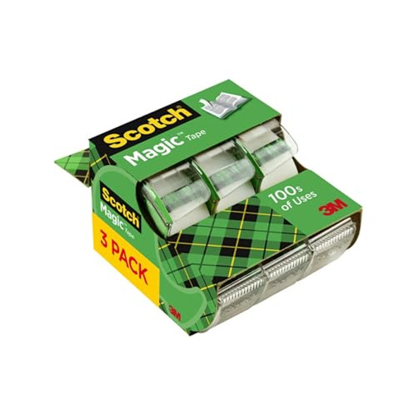 SCOTCH MAGIC TAPE REFILLABLE DISPENSER 3/4" X 300", 3/BOX - CLEAR/GREEN New SCOTCH MAGIC TAPE REFILLABLE DISPENSER 3/4" X 300", 3/BOX - CLEAR/GREEN New