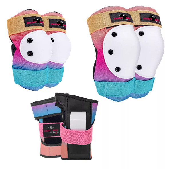 EIGHT BALL KIDS PAD SET 3PK, ELBOW, KNEE, WRIST PROTECTION, AGE 8+ - SUNSET New