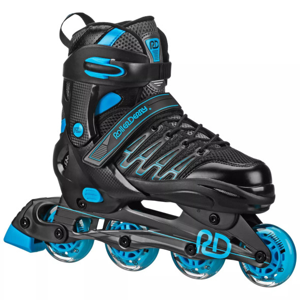 ROLLER DERBY CUSTOM ADULT IN-FIT SKATES - BLUE/BLACK 9-12: PADDED BOOT SHAFT New