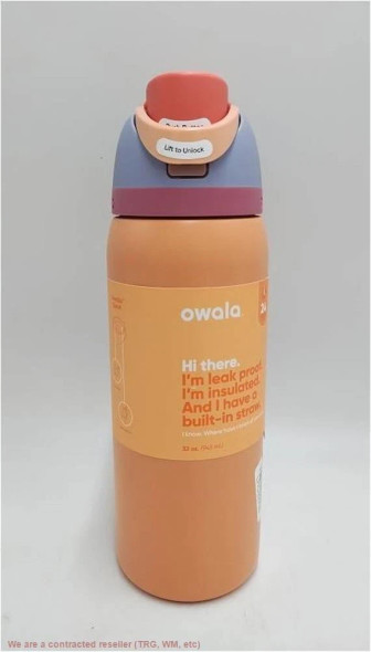 OWALA FREESIP 32 OZ STAINLESS STEEL WATER BOTTLE - TANGY TANGO WITH ORANGE LID New