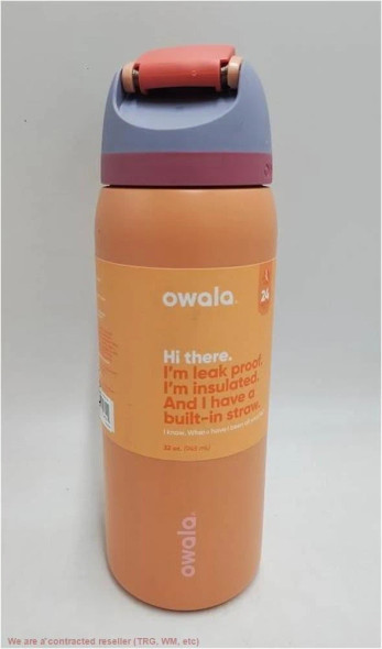 OWALA FREESIP 32 OZ STAINLESS STEEL WATER BOTTLE - TANGY TANGO WITH ORANGE LID New
