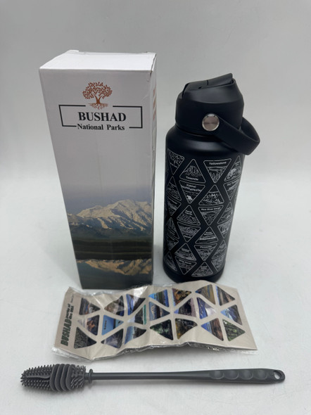 BUSHAD NATIONAL PARKS WATER BOTTLE + STICKERS BESTSELLER - BLACK