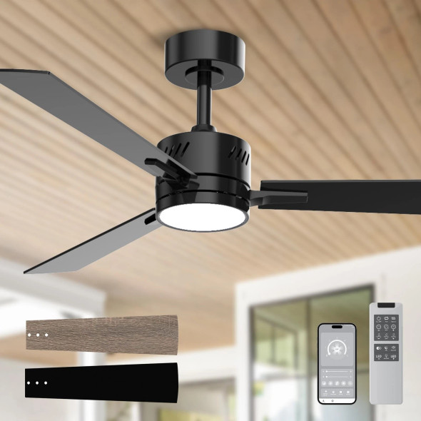 AHAWILL 42" CEILING FAN LIGHTCEILING FANS LIGHTS REMOTEOUTDOOR FLUSH M - BLACK