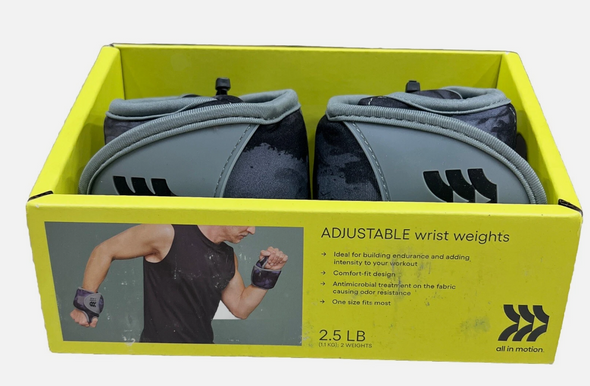 ALL IN MOTION ADJUSTABLE WRIST WEIGHTS 2.5LBS (1 PAIR) - BLACK/GRAY New ALL IN MOTION ADJUSTABLE WRIST WEIGHTS 2.5LBS (1 PAIR) - BLACK/GRAY New