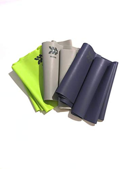 ALL IN MOTION FLAT RESISTANCE BANDS LIGHT, MEDIUM, HEAVY - YELLOW, GRAY, BLUE ALL IN MOTION FLAT RESISTANCE BANDS LIGHT, MEDIUM, HEAVY - YELLOW, GRAY, BLUE