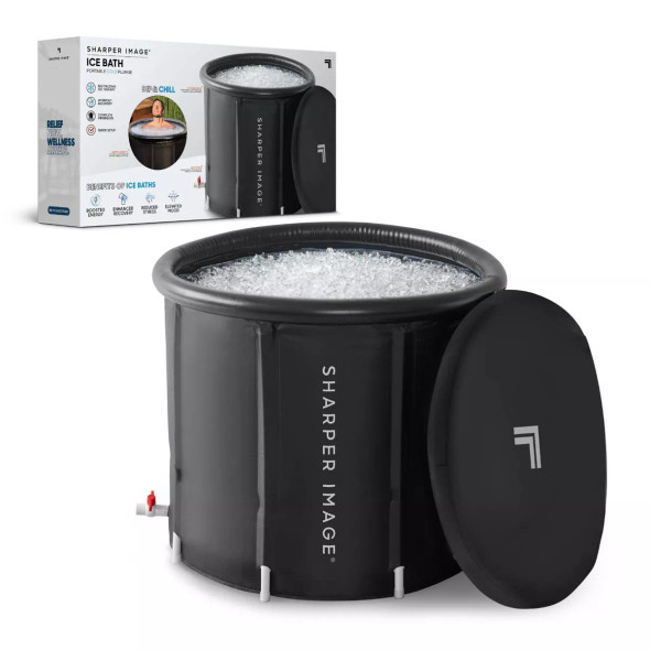 SHARPER IMAGE PORTABLE ICE BATH 31.5"X29.5" OVAL PLUNGE POOL - BLACK