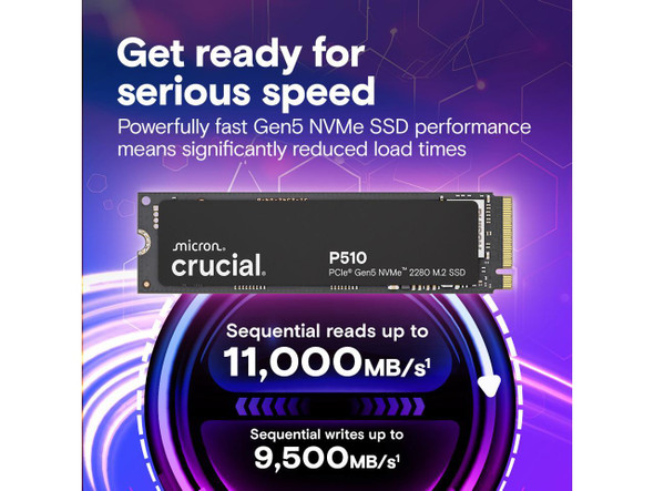 Crucial P510 2TB Gen5 NVMe SSD, Up to 10,000 MB/s, PCIe 5.0 M.2 2280 SSD,