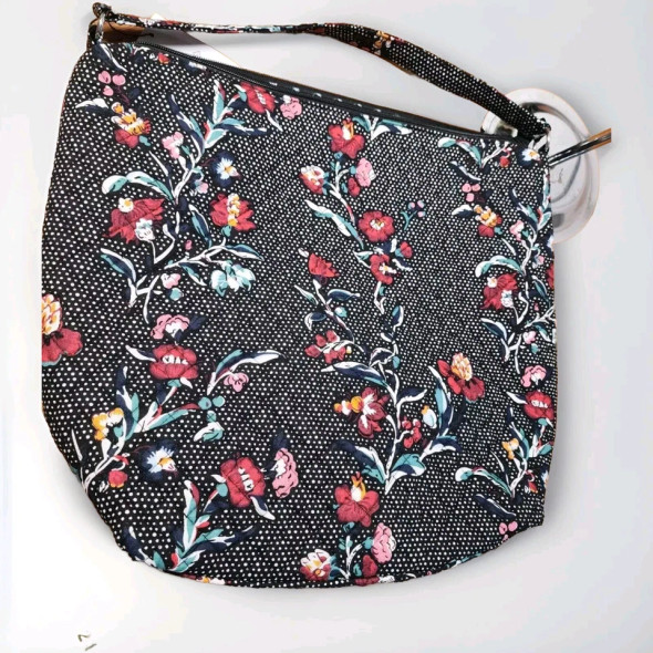 VERA BRADLEY OVERSIZED HOBO SHOULDER BAG - PERENNIALS NOIR DOT New