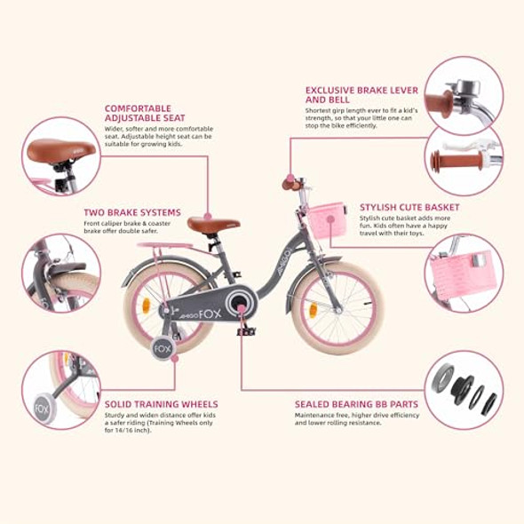 ROYALBABY KIDS BIKE 14INCH CHILDREN BICYCLE WITH BASKET AMIGO/GRAY New