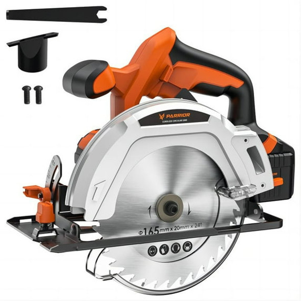 PARRIOR 20V CORDLESS CIRCULAR SAW, WITH 4AH BATTERY (TOOL ONLY) - ORANGE/BLACK PARRIOR 20V CORDLESS CIRCULAR SAW, WITH 4AH BATTERY (TOOL ONLY) - ORANGE/BLACK