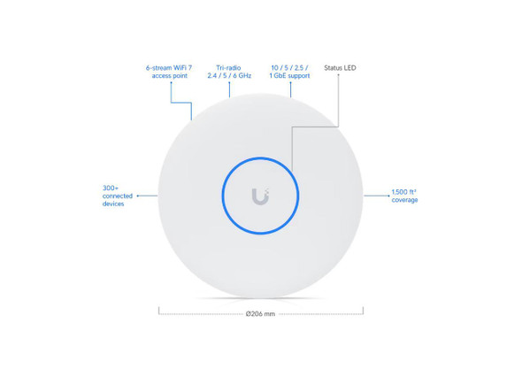 Ubiquiti U7 Pro XG, Ceiling-mounted 6-stream WiFi 7 Access Point (U7-Pro-XG)