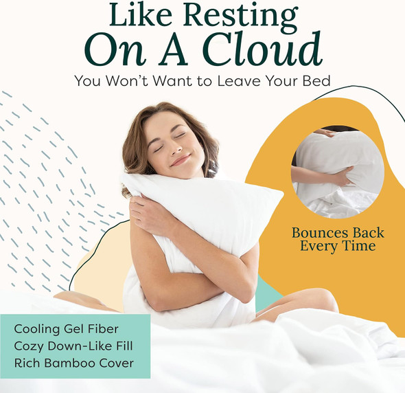 ZEN BAMBOO PILLOWS FOR SLEEPING - SET OF 2, SIZE KING - 19 X 34 INCHES - WHITE