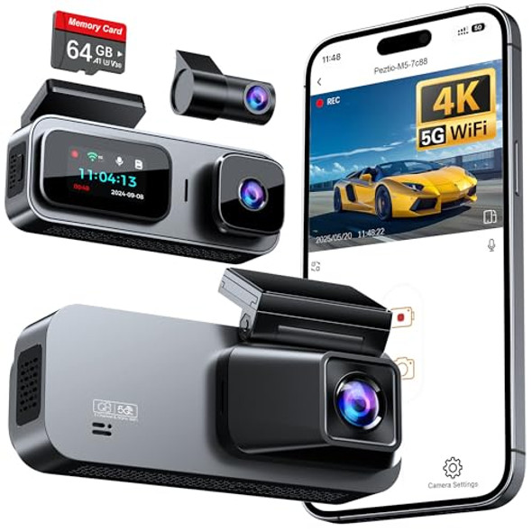 ANYSKI 3 CHANNEL 4K DASH CAM FRONT AND REAR INSIDE BUILT-IN 5G WIFI - SILVER