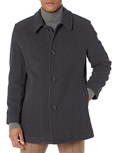 COLE HAAN MEN'S BUTTON UP WOOL PLUSH CAR COAT SIZE: MEN XL - CHARCOAL New