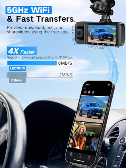 LECTRUS 4K DASH CAM FRONT AND REAR INSIDE 3 CHANNEL DASH CAMERA FOR CARS - BLACK LECTRUS 4K DASH CAM FRONT AND REAR INSIDE 3 CHANNEL DASH CAMERA FOR CARS - BLACK