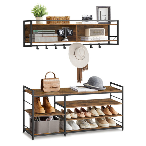 VASAGLE Hall Tree with Shoe Bench, Coat Rack Shoe Bench Set, Entryway Brown