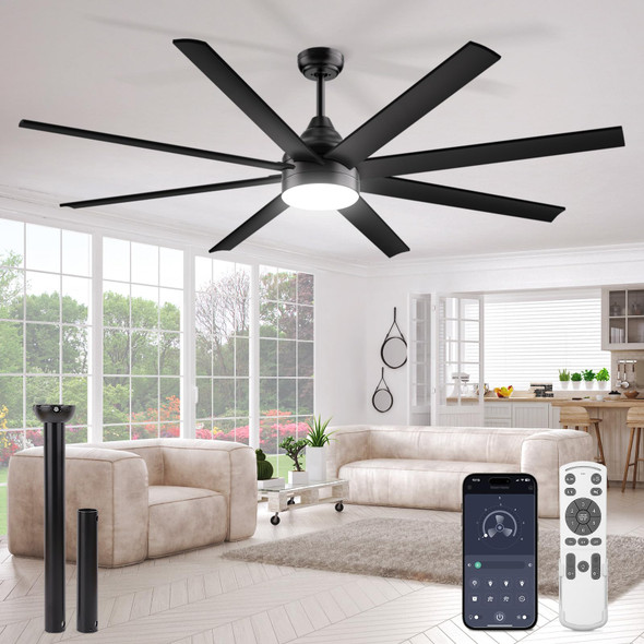 MATULSA 72 Inch Large Ceiling Fans Lights Remote/APP Control - Black