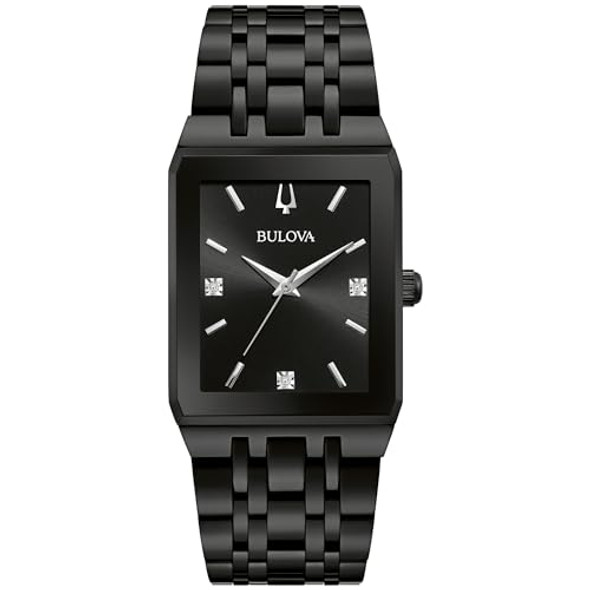 BULOVA MEN'S MODERN DIAMOND QUADRA QUARTZ - SIZE: MEN 20 MILLIMETERS - BLACK New BULOVA MEN'S MODERN DIAMOND QUADRA QUARTZ - SIZE: MEN 20 MILLIMETERS - BLACK New