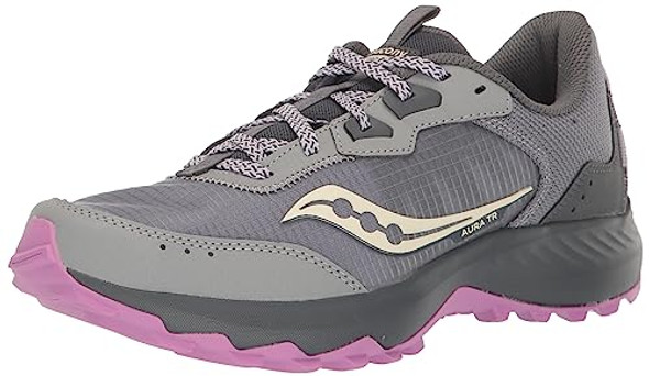 S10862-12 SAUCONY WOMEN AURA TR SNEAKER SIZE 5.5 FOSSIL/GRAPE