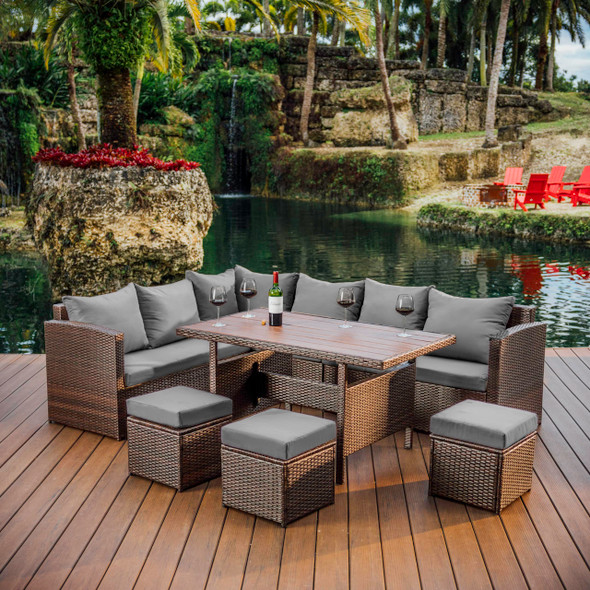 Nestl Wicker Outdoor Furniture Set 7 Piece Patio Dining Set X-LARGE Brown/Grey Nestl Wicker Outdoor Furniture Set 7 Piece Patio Dining Set X-LARGE Brown/Grey