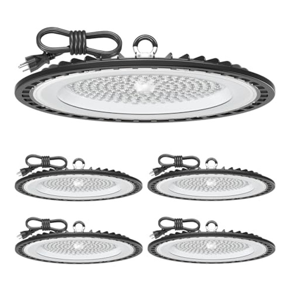 LED High Bay Light 150W 4 Pack, 5000K Daylight, 22500LM, UFO художник LED High Bay Light 150W 4 Pack, 5000K Daylight, 22500LM, UFO художник