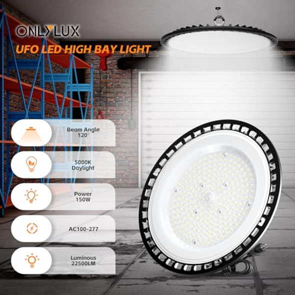 LED High Bay Light 150W 4 Pack, 5000K Daylight, 22500LM, UFO художник LED High Bay Light 150W 4 Pack, 5000K Daylight, 22500LM, UFO художник