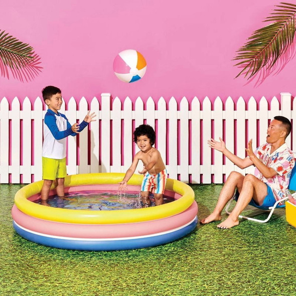 SUN SQUAD 3 RING POOL 105 GAL ROUND KIDDIE POOL - YELLOW/PINK/NAVY