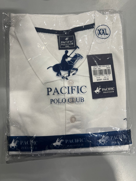 PACIFIC POLO CLUB 3 BUTTON POLO SHIRT - SIZE: MEN 2XL - WHITE/BLACK PACIFIC POLO CLUB 3 BUTTON POLO SHIRT - SIZE: MEN 2XL - WHITE/BLACK