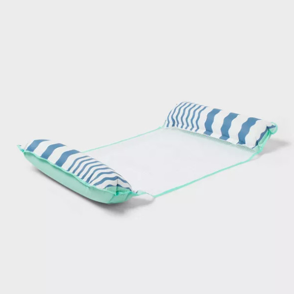 SUN SQUAD WATER HAMMOCK POOL LOUNGER - TEAL/BLUE/WHITE (BLUE STRIPES)