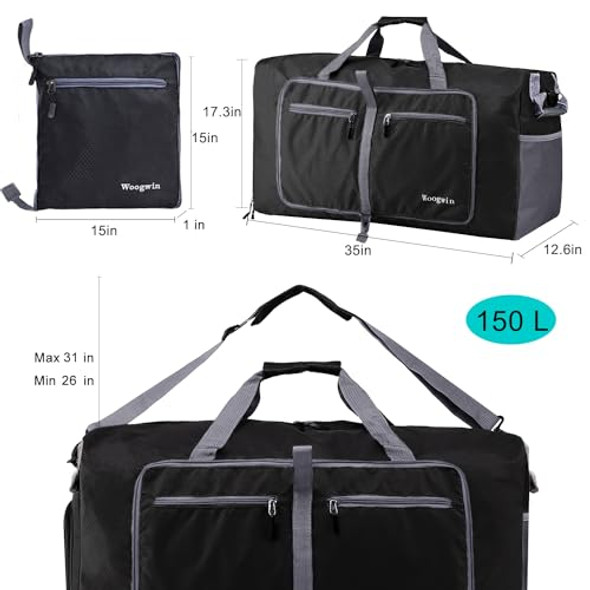 Woogwin Travel Duffel Bag Large Foldable Waterproof Overnight Bag 150L - BLACK Woogwin Travel Duffel Bag Large Foldable Waterproof Overnight Bag 150L - BLACK