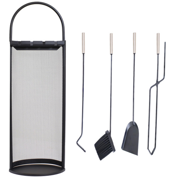 Sunnydaze 4-Piece Fireplace Tool Set with Stand - Indoor Hearth Accessories New