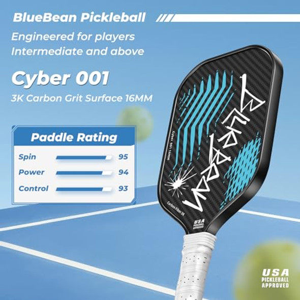 BLUEBEAN PICKLEBALL PADDLES,USAPA,CARBON FIBER - CYBER001-BLUE BLUEBEAN PICKLEBALL PADDLES,USAPA,CARBON FIBER - CYBER001-BLUE