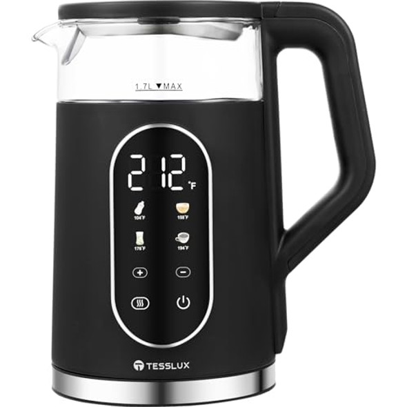 TESSLUX ELECTRIC KETTLE 1500W Kettle with Temperature Control 1.7L - BLACK TESSLUX ELECTRIC KETTLE 1500W Kettle with Temperature Control 1.7L - BLACK