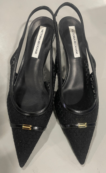 VICTORIA BECKHAM,LEATHER-TRIMMED MESH SLINGBACK PUMPS SIZE: WOMEN 9 - BLACK VICTORIA BECKHAM,LEATHER-TRIMMED MESH SLINGBACK PUMPS SIZE: WOMEN 9 - BLACK