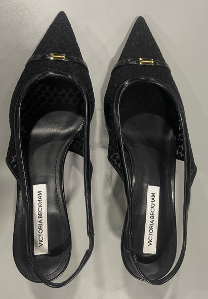 VICTORIA BECKHAM,LEATHER-TRIMMED MESH SLINGBACK PUMPS SIZE: WOMEN 9 - BLACK VICTORIA BECKHAM,LEATHER-TRIMMED MESH SLINGBACK PUMPS SIZE: WOMEN 9 - BLACK