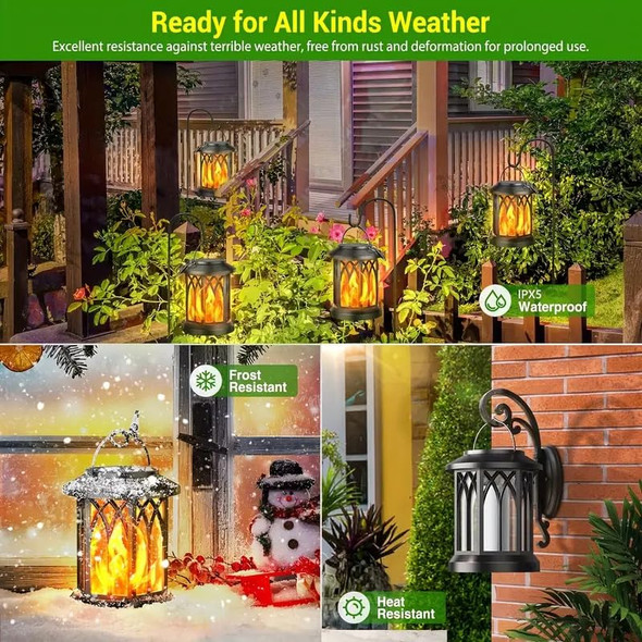 SENMEO 2 PACK FLICKERING FLAME HANGING SOLAR LANTERNS - BLACK SENMEO 2 PACK FLICKERING FLAME HANGING SOLAR LANTERNS - BLACK