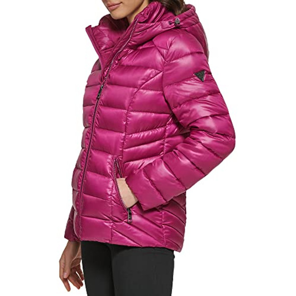 GUESS WOMEN'S MIDWEIGHT PUFFER JACKET SIZE: WOMEN XL QUILTED MAGENTA