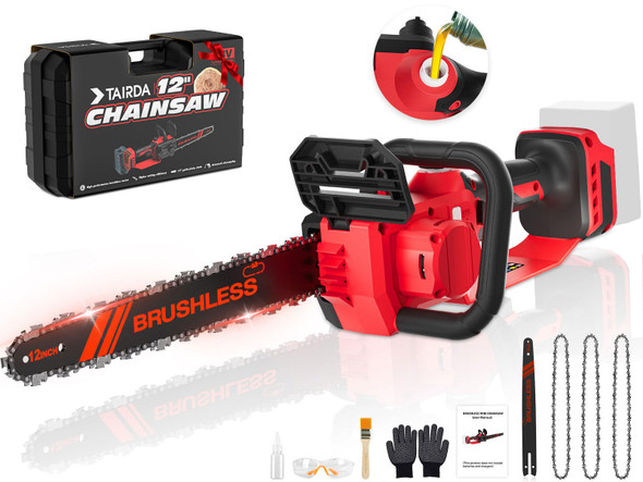 TAIDRA 12" CHAINSAW COMPATIBLE FOR MWK 18V NO BATTERY - TOOL ONLY RED