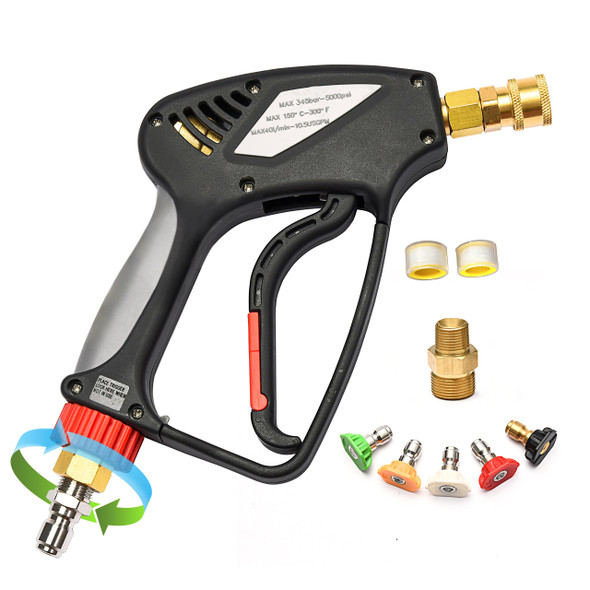 ANJIESENG SHORT PRESSURE WASHER GUN WITH 360 SWIVEL 5000 PSI / 10.5 GPM - BLACK